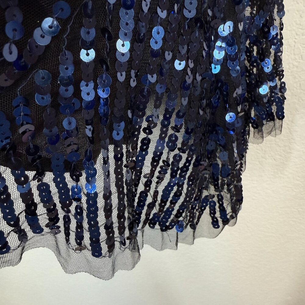 Free People Blue Sequin Cocktail Party Y2K V-Neck Dress Flirty Club Medium - Picture 8 of 16